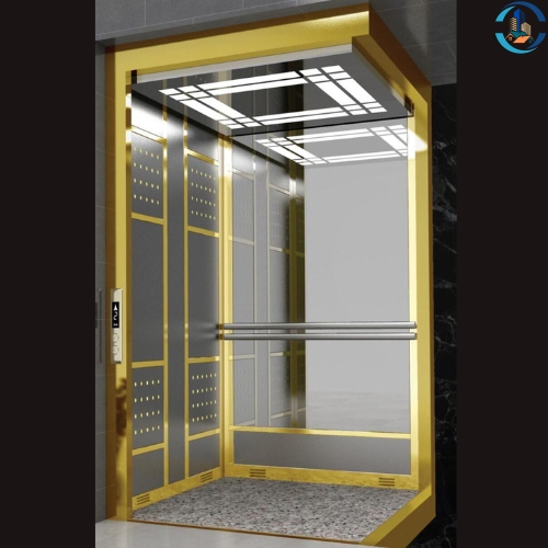 Cabin thang máy xám viền vàng